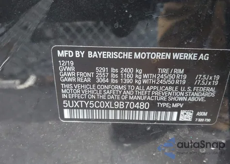 2020 BMW X3 xDrive30I z USA, uszkodzony, nr VIN 5UXTY5C0XL9B70480